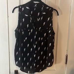 Lightning bolt print sheer button up top